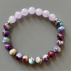 Lavender Amethyst and Purple Sea Sediment Jasper Handcrafted Bead Bracelet